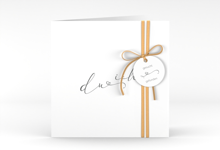 Hochzeitseinladung Zweisamkeit quadr. Klappkarte weiss hochglanz im minimalistischen Stil mit Aufschrift du & ich