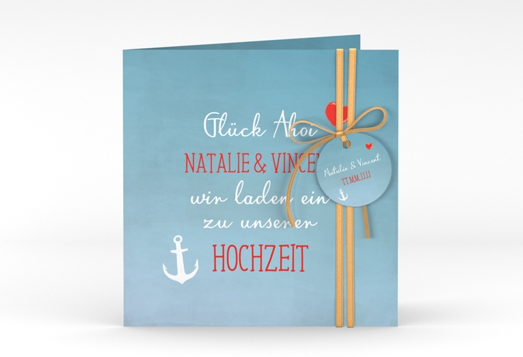 Hochzeitseinladung Ehehafen quadr. Klappkarte blau