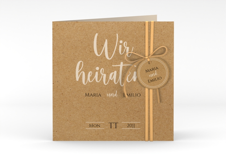 Hochzeitseinladung Noble quadr. Klappkarte Kraftpapier hochglanz mit elegantem Schriftzug