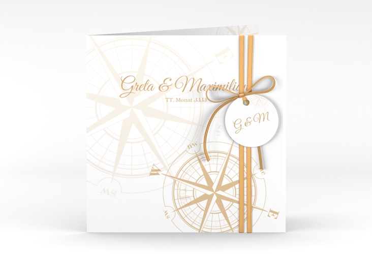 Hochzeitseinladung Windrose quadr. Klappkarte beige