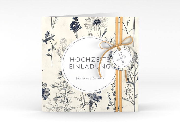 Hochzeitseinladung Chinoiserie Floral quadr. Klappkarte beige hochglanz