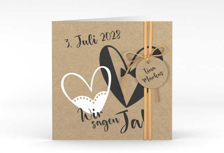 Hochzeitseinladung Dresscode quadr. Klappkarte Kraftpapier