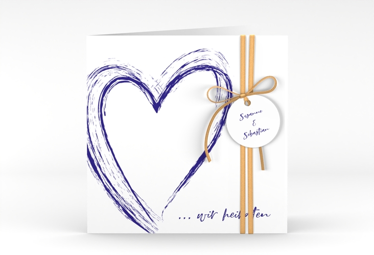 Hochzeitseinladung Liebe quadr. Klappkarte blau hochglanz