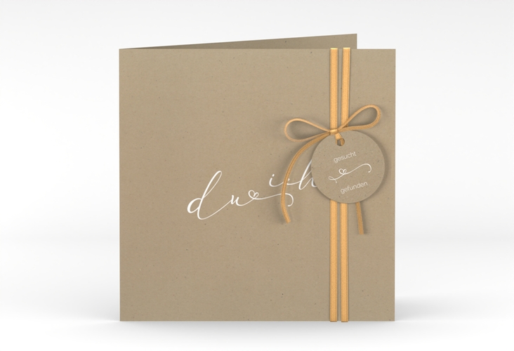 Hochzeitseinladung Zweisamkeit quadr. Klappkarte Kraftpapier hochglanz im minimalistischen Stil mit Aufschrift du & ich