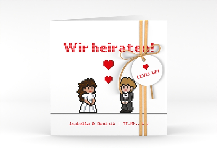 Hochzeitseinladung Pixel quadr. Klappkarte weiss