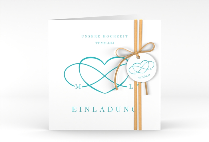 Hochzeitseinladung Infinity quadr. Klappkarte tuerkis hochglanz