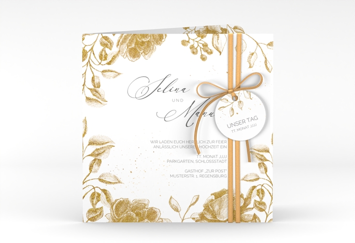 Hochzeitseinladung Blattgold quadr. Klappkarte