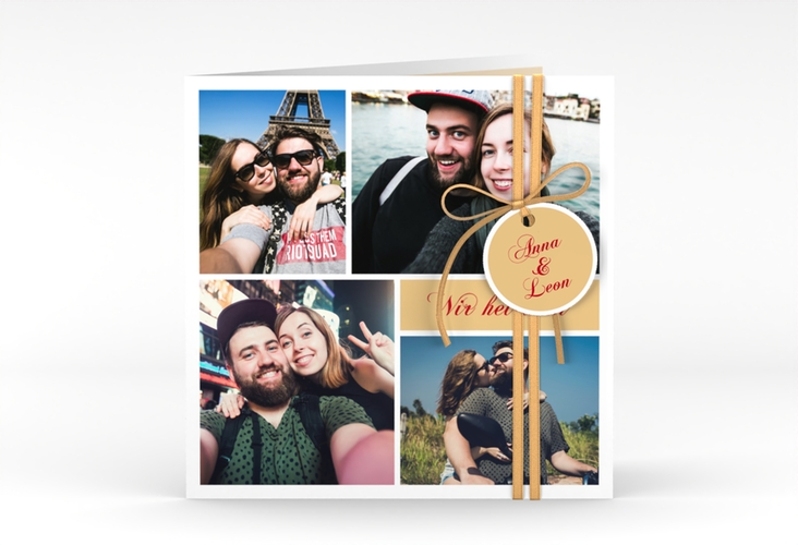 Hochzeitseinladung Collage quadr. Klappkarte apricot