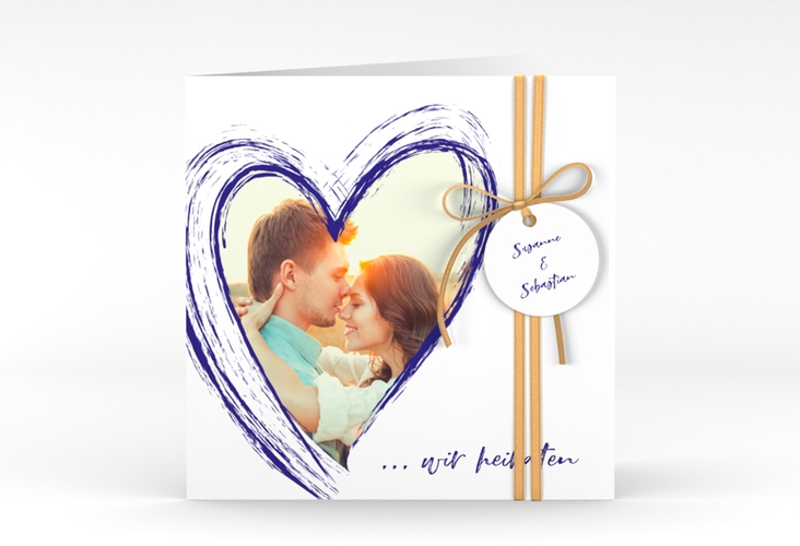 Hochzeitseinladung Liebe quadr. Klappkarte blau hochglanz