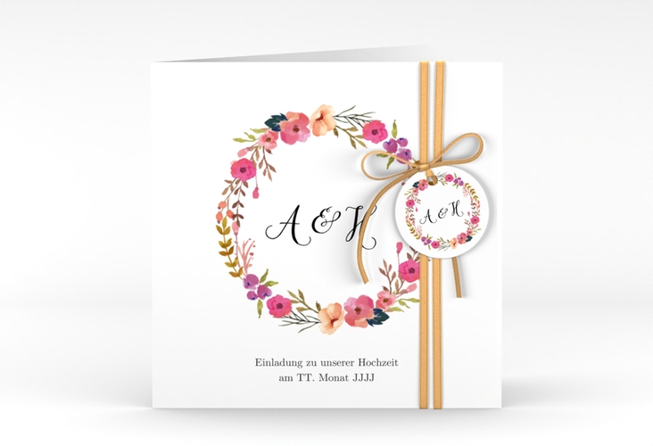 Hochzeitseinladung Fiore quadr. Klappkarte weiss