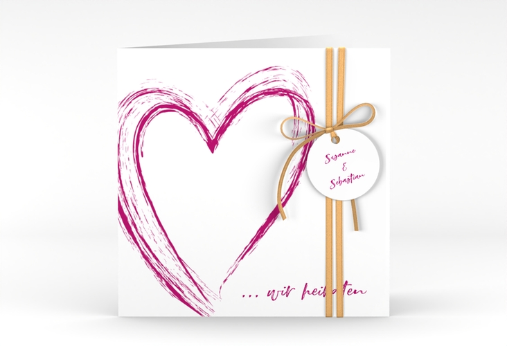 Hochzeitseinladung Liebe quadr. Klappkarte pink hochglanz