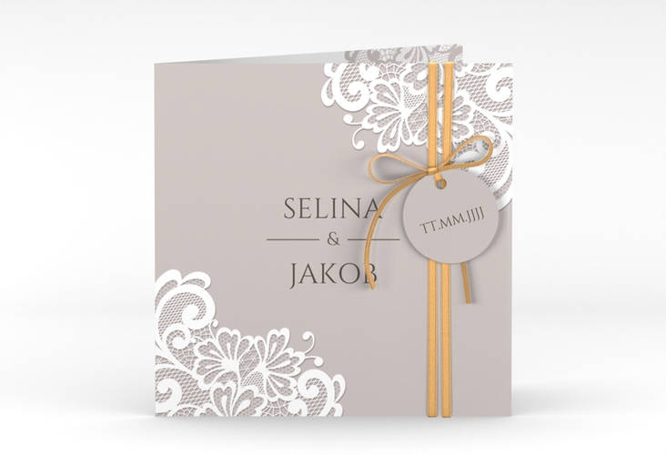 Hochzeitseinladung Vintage quadr. Klappkarte mit floraler Spitze