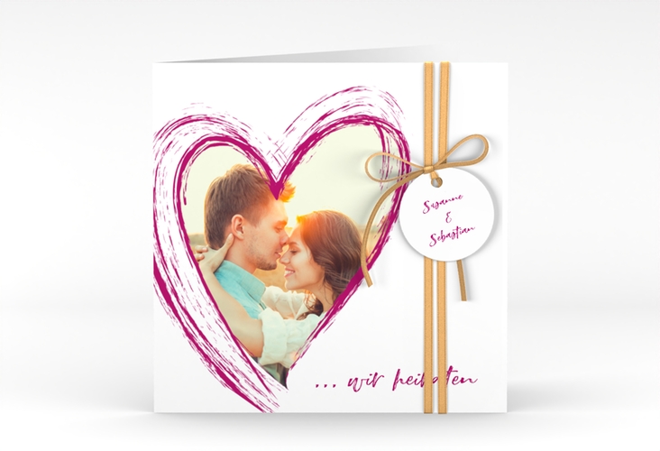 Hochzeitseinladung Liebe quadr. Klappkarte pink hochglanz
