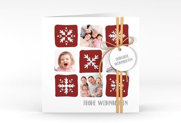 Weihnachtskarte Snowflakes quadr. Klappkarte rot hochglanz