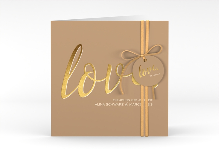 Hochzeitseinladung Glam quadr. Klappkarte beige hochglanz