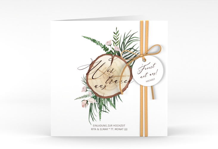 Hochzeitseinladung Woodland quadr. Klappkarte weiss hochglanz