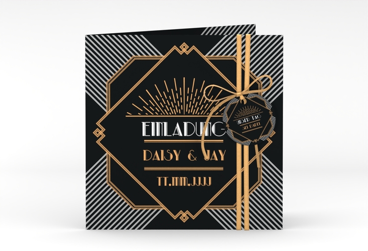Hochzeitseinladung Gatsby quadr. Klappkarte im 20er-Jahre-Stil