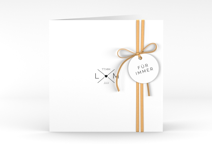 Hochzeitseinladung Initials quadr. Klappkarte schwarz hochglanz mit Initialen im minimalistischen Design