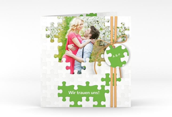 Hochzeitseinladung "Puzzle" quadratische Klappkarte