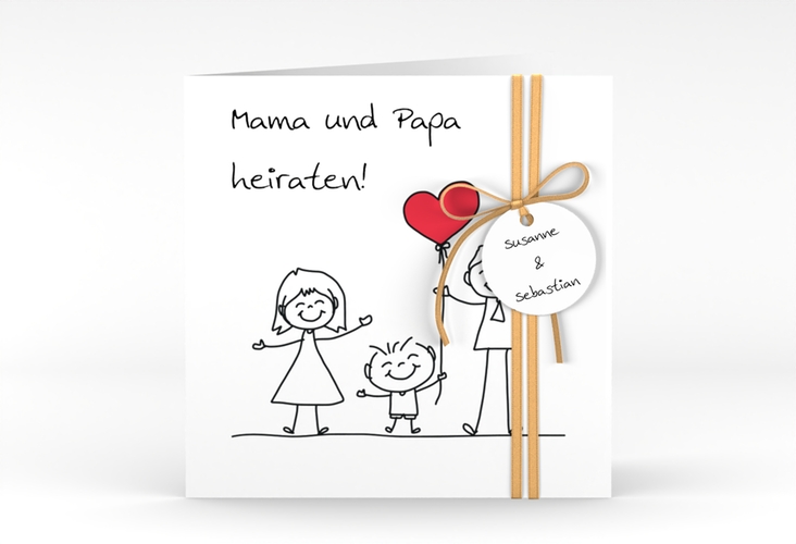 Hochzeitseinladung Family quadr. Klappkarte weiss hochglanz