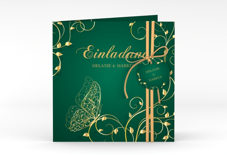 Hochzeitseinladung Eternity quadr. Klappkarte gruen hochglanz