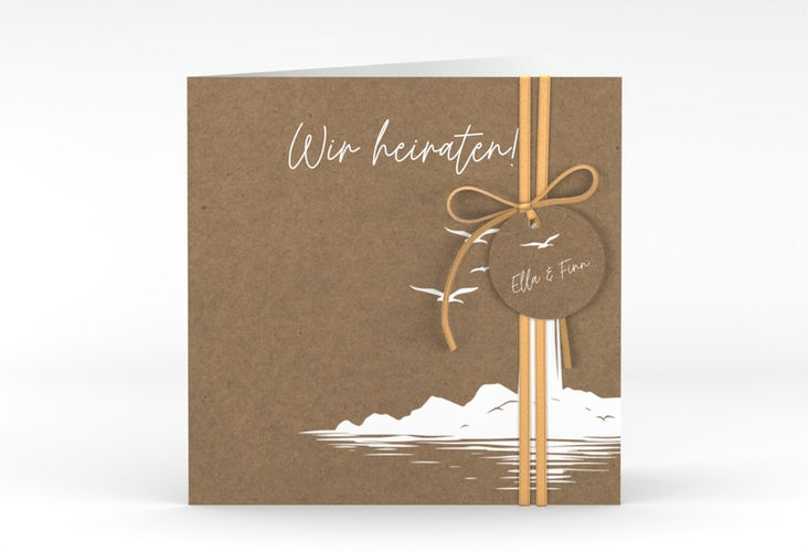 Hochzeitseinladung Leuchtturm quadr. Klappkarte Kraftpapier