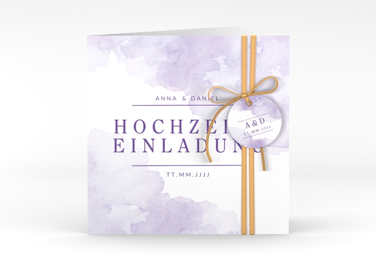 Hochzeitseinladung Blush quadr. Klappkarte lila