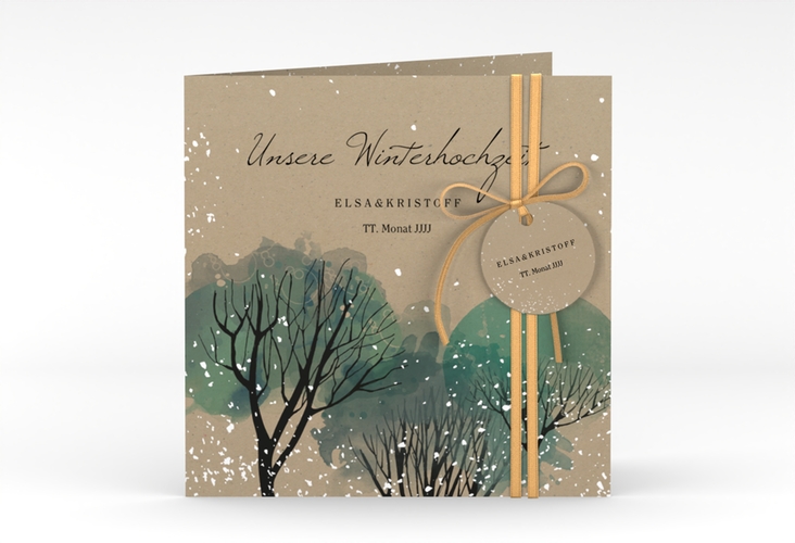 Hochzeitseinladung Winterhochzeit quadr. Klappkarte Kraftpapier hochglanz
