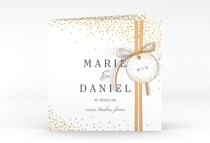 Hochzeitseinladung Glitter quadr. Klappkarte weiss hochglanz