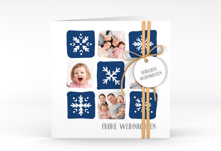Weihnachtskarte Snowflakes quadr. Klappkarte blau hochglanz