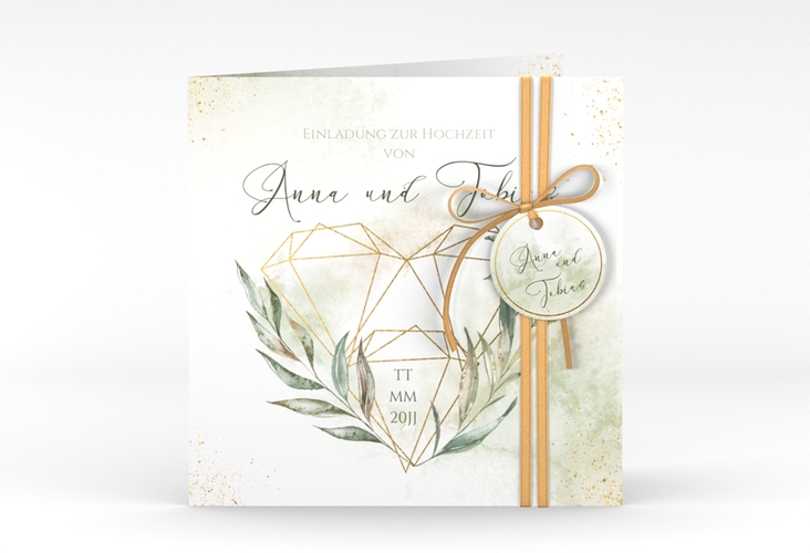 Hochzeitseinladung Heartfelt quadr. Klappkarte weiss hochglanz mit Diamanten im Geometric Design