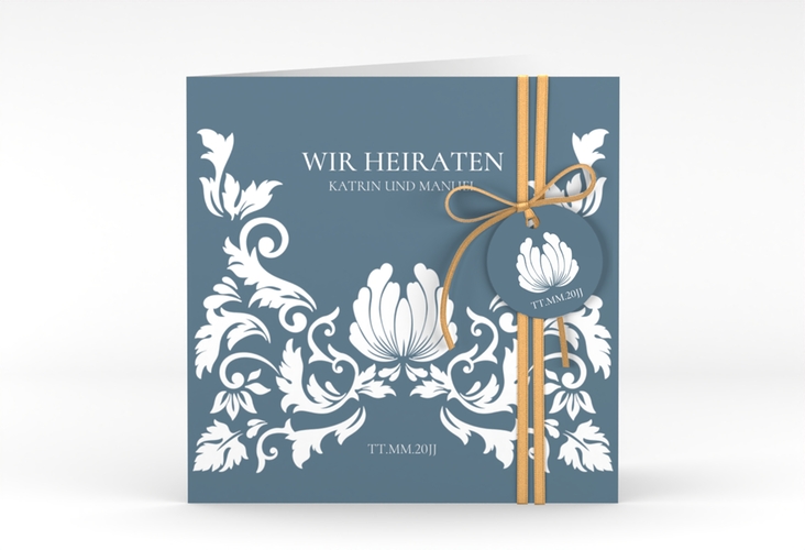 Hochzeitseinladung Royal quadr. Klappkarte mit barockem Blumen-Ornament