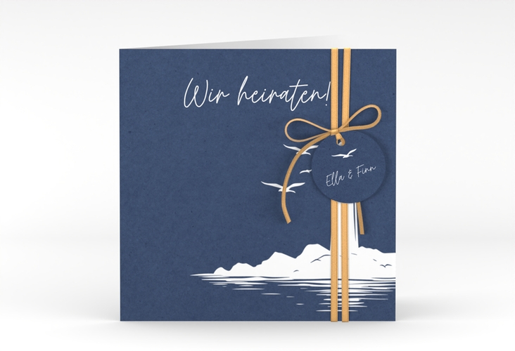 Hochzeitseinladung Leuchtturm quadr. Klappkarte blau