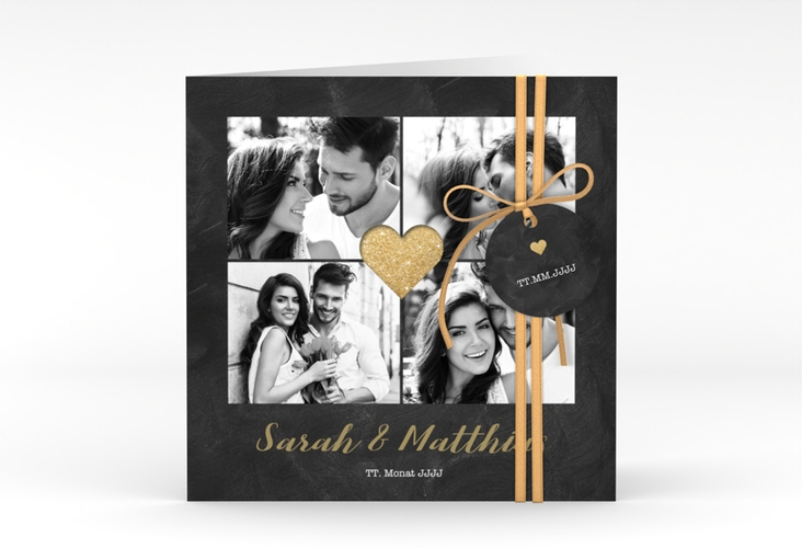 Hochzeitseinladung Sparkly quadr. Klappkarte gold hochglanz