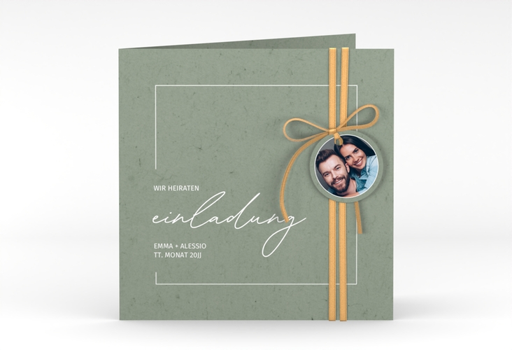 Hochzeitseinladung Simple Line quadr. Klappkarte gruen hochglanz
