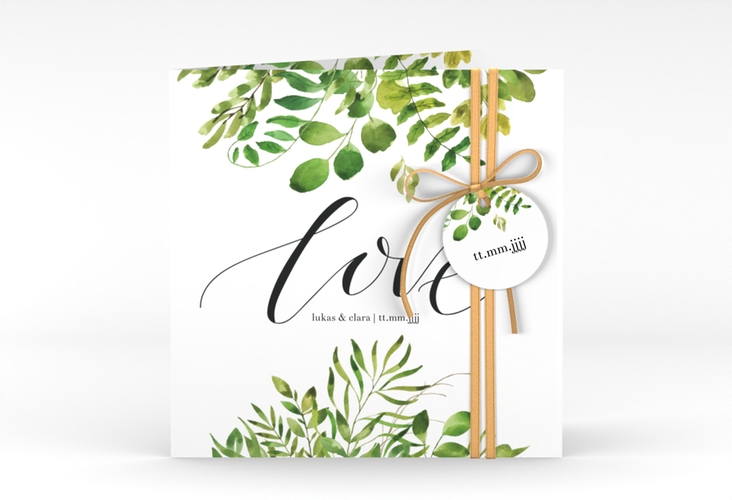 Hochzeitseinladung Botany quadr. Klappkarte weiss