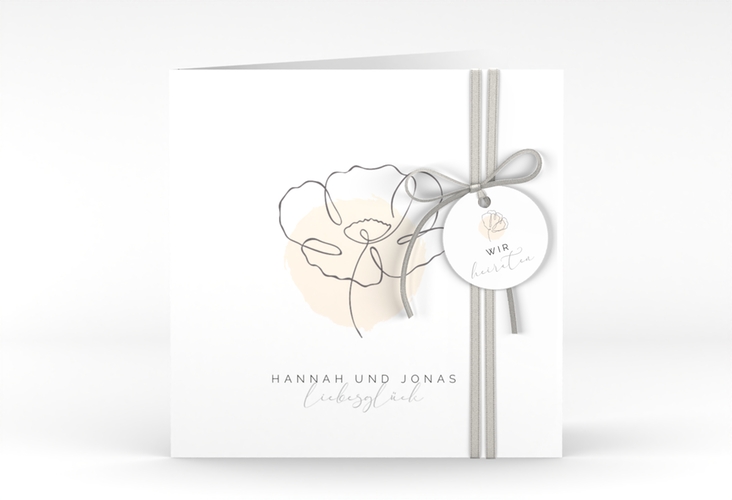 Hochzeitseinladung Flowerline quadr. Klappkarte apricot hochglanz