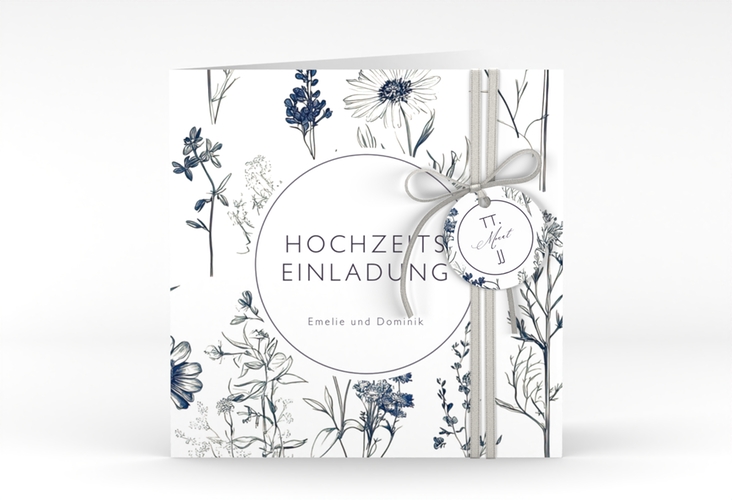 Hochzeitseinladung Chinoiserie Floral quadr. Klappkarte weiss hochglanz