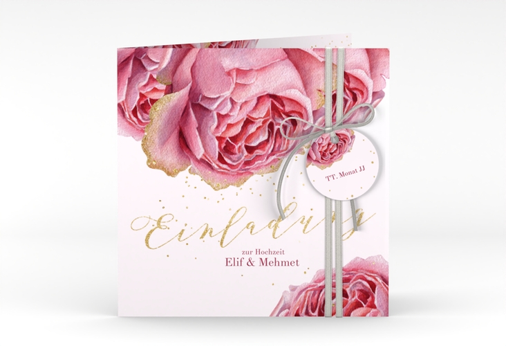 Hochzeitseinladung Cherie quadr. Klappkarte rosa