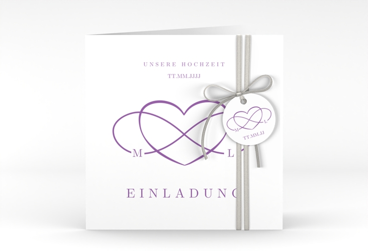 Hochzeitseinladung Infinity quadr. Klappkarte lila