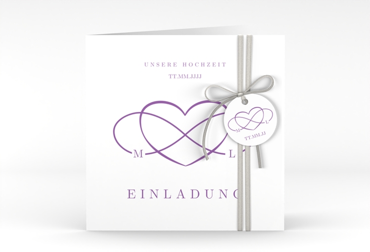 Hochzeitseinladung Infinity quadr. Klappkarte lila