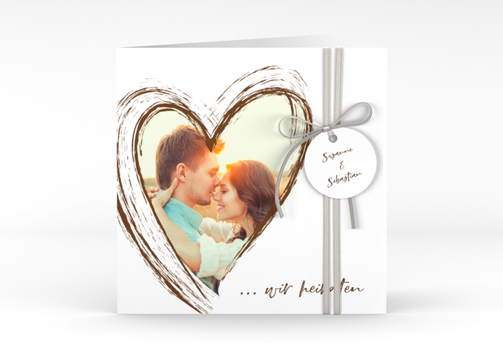 Hochzeitseinladung Liebe quadr. Klappkarte braun