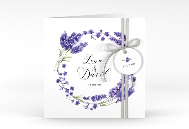 Hochzeitseinladung Lavendel quadr. Klappkarte hochglanz