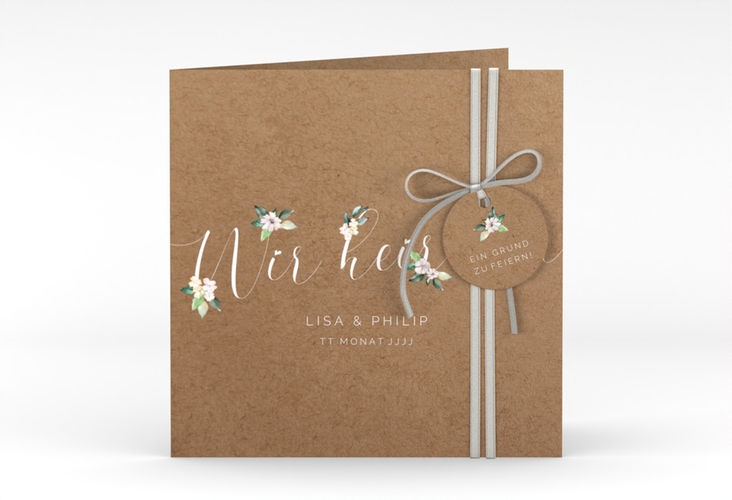 Hochzeitseinladung Inlove quadr. Klappkarte Kraftpapier