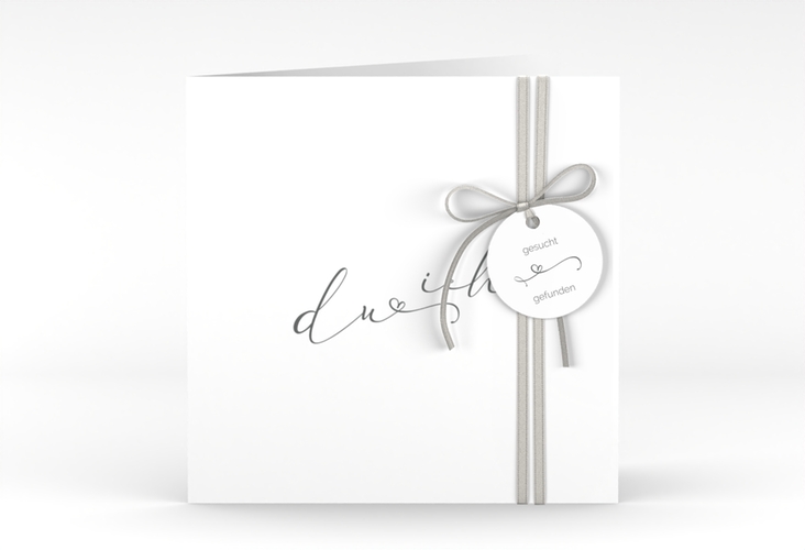 Hochzeitseinladung Zweisamkeit quadr. Klappkarte weiss hochglanz im minimalistischen Stil mit Aufschrift du & ich