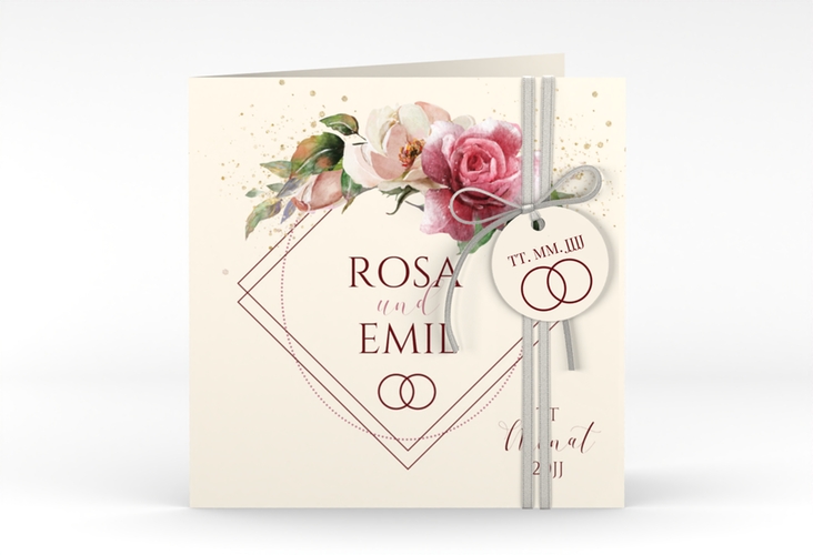 Hochzeitseinladung Rosenbogen quadr. Klappkarte beige hochglanz