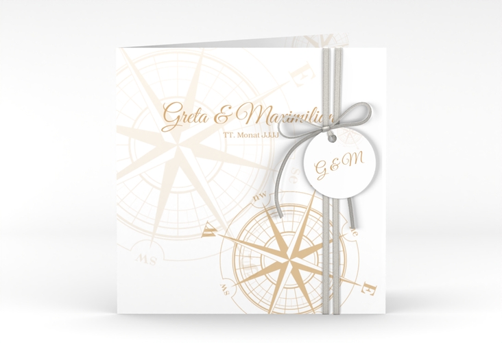Hochzeitseinladung Windrose quadr. Klappkarte beige