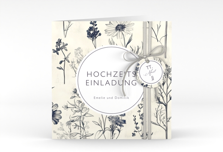 Hochzeitseinladung Chinoiserie Floral quadr. Klappkarte beige hochglanz