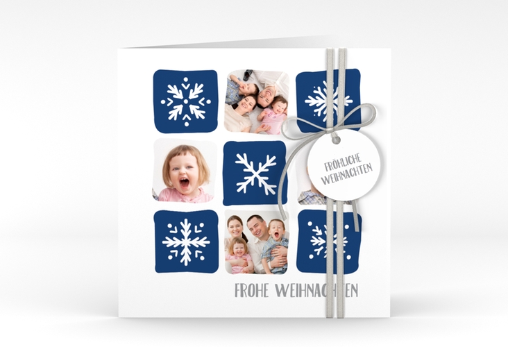 Weihnachtskarte Snowflakes quadr. Klappkarte blau hochglanz