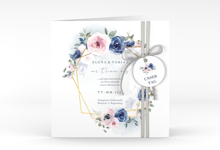 Hochzeitseinladung Dustyblue quadr. Klappkarte
